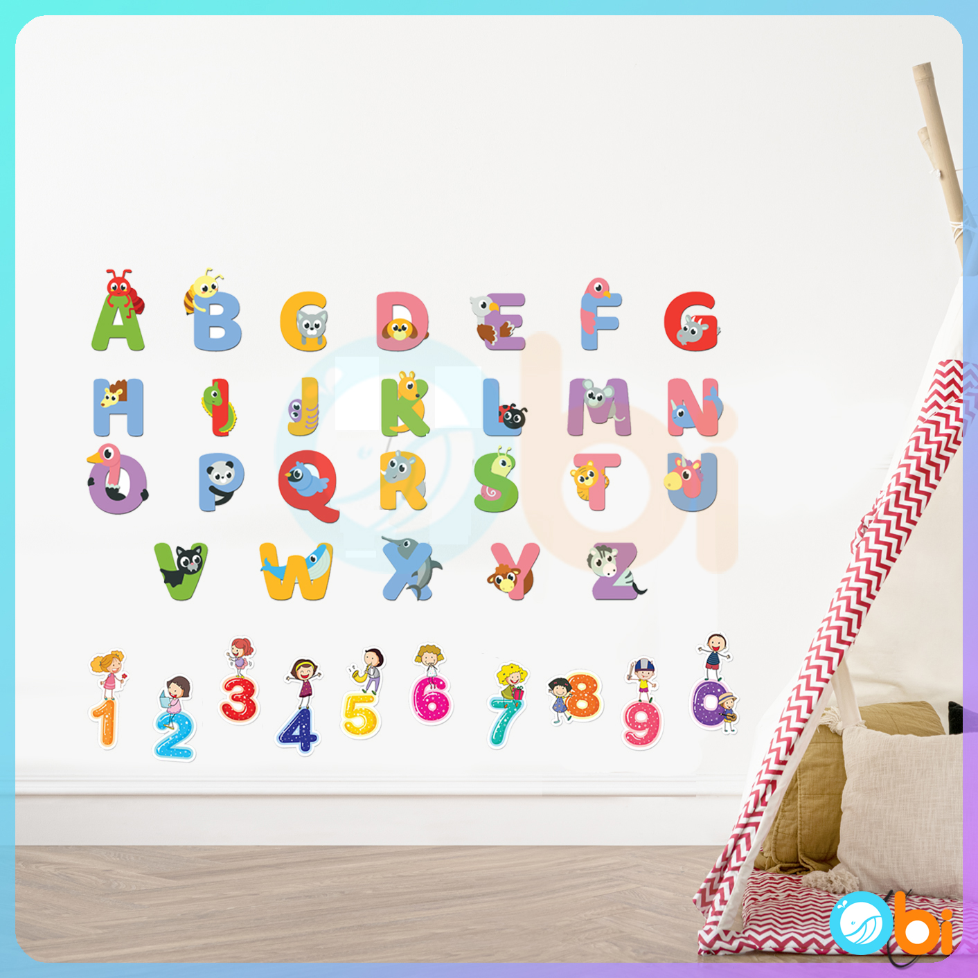 Bộ Decal Chữ Cái Động Vật và Chữ Số từ 0 đến 9 Obi