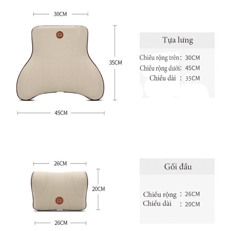 CHÍNH HÃNG | COMBO Bộ Gối Tựa Đầu và Tựa Lưng Cao Su Non Nguyên Khối Bọc Da Cao Cấp Siêu Đàn Hồi Chống Đau Mỏi