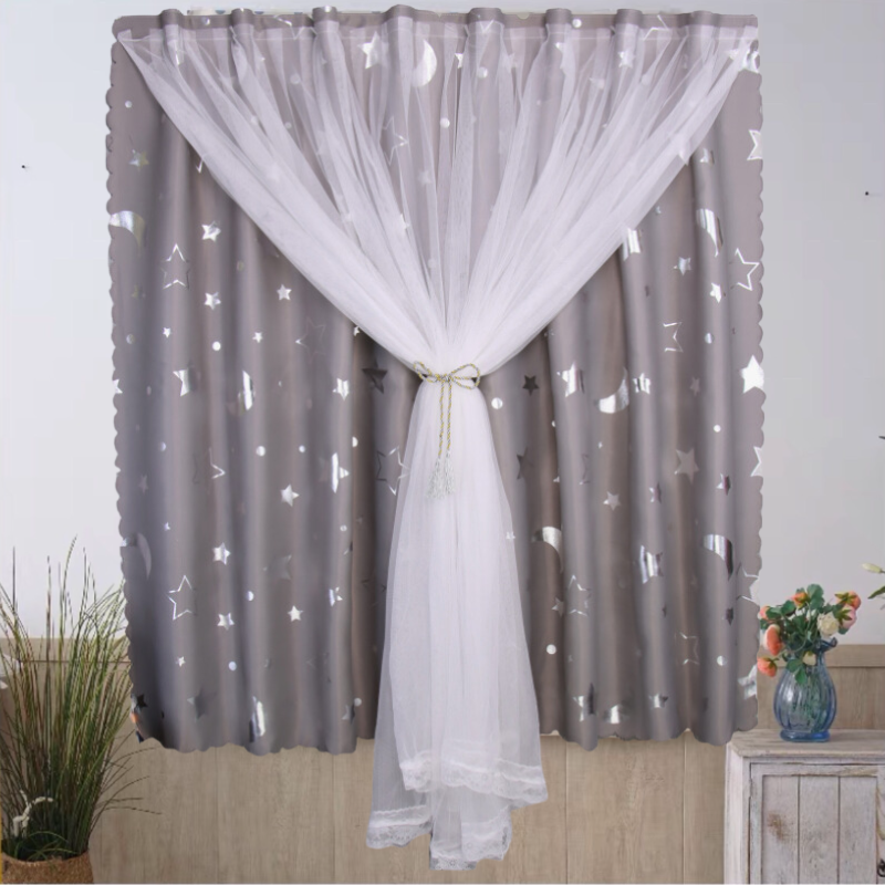 Rèm Khoen Lỗ, Khoen Ri Đô, Rèm Dán Hai Lớp TRĂNG SAO XÁM Chống Nắng Tốt, Kích Thước Đa Dạng