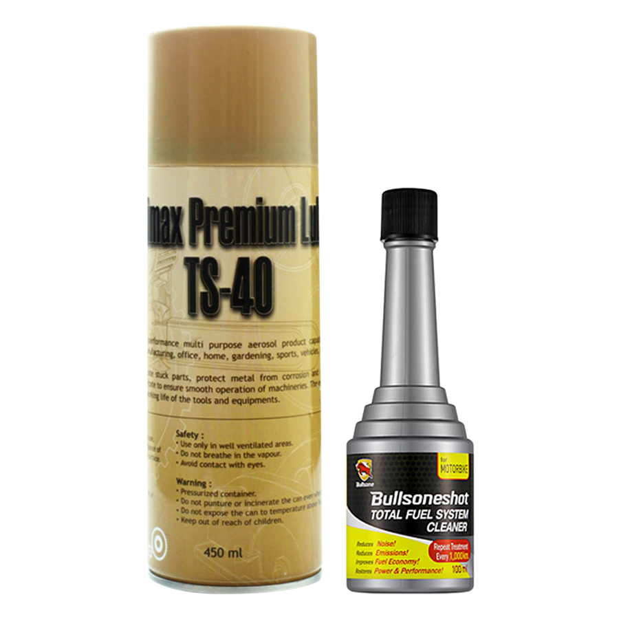 Combo Chai Xịt Vệ Sinh Sên Bullsone TS-40 Và Dung Dich Xúc Béc Xăng Xe Máy Bullsone