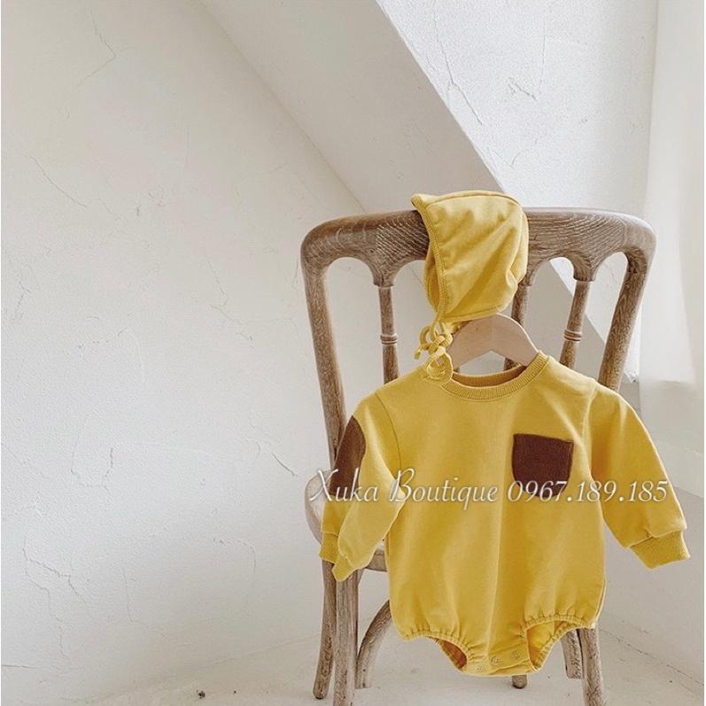 Quần Áo Sơ Sinh | Set Bodysuit Nỉ Thu Đông Kèm Mũ và Quần liền bàn Quảng Châu Cao Cấp Cho Bé Trai Bé Gái Hãng GALAKOKO