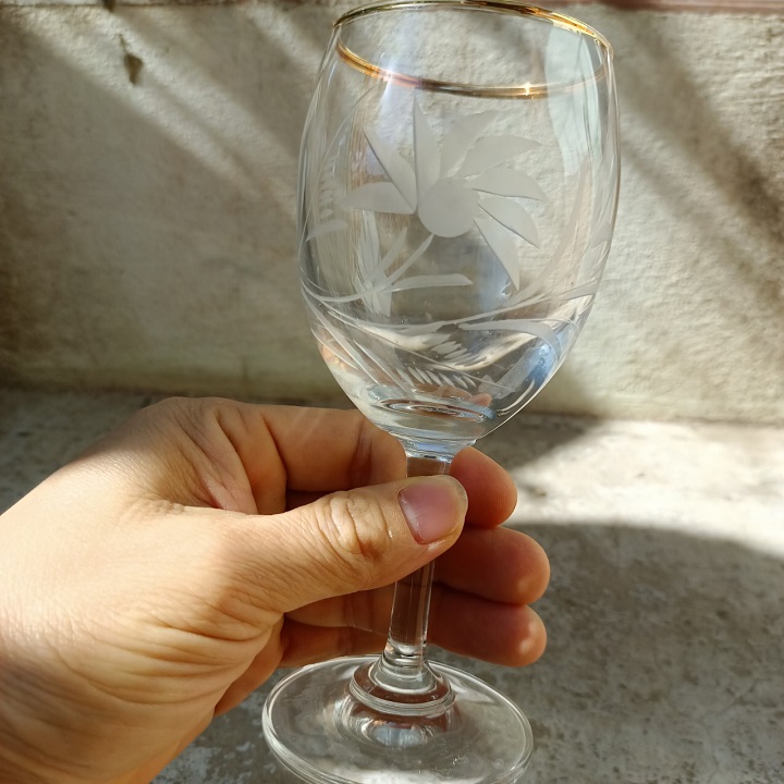 Bộ 6 Ly Thủy Tinh Vang Trắng Classic White Wine Viền Vàng Mài Hoa Cao Cấp