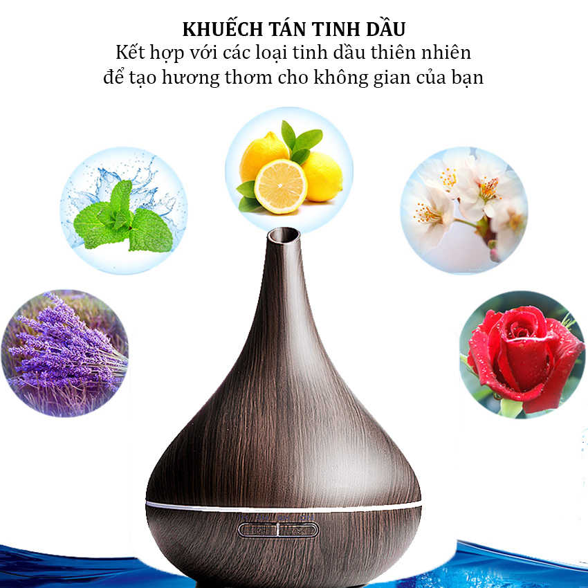 Máy khuếch tán tinh dầu Bầu Tửu vân gỗ 400ml led nhiều màu tự động tắt khi hết nước Venado