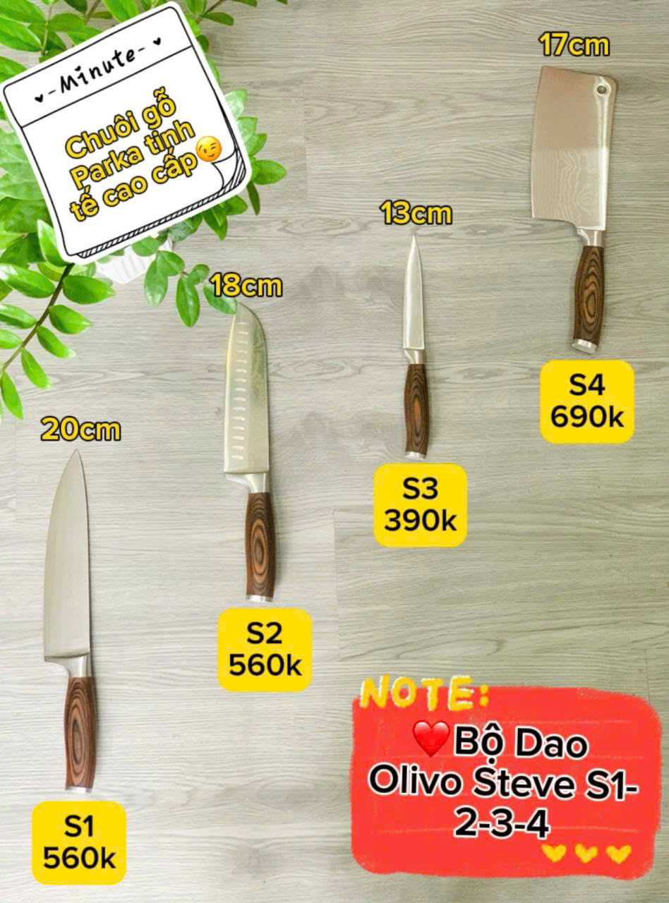 [Hàng chính hãng] Bộ Dao 4 Món OLIVO STEVE – Vật Liệu Cao Cấp – Chuôi Gỗ Hồng – Thiết Kế Công Thái Học – Lưỡi Dao Sắc Bén