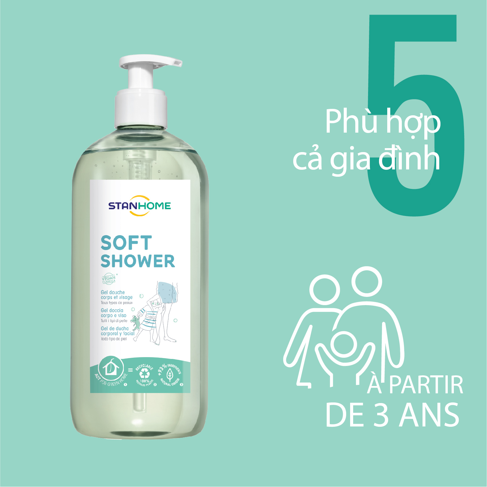 [DATE 04-2026]Sữa tắm, rửa mặt không xà phòng cho mọi loại da và da nhạy cảm Stanhome Family Expert Soft Shower 740ml/chai