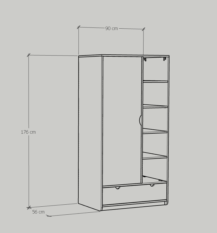 [Happy Home Furniture] CIRCLE, Tủ quần áo 1 cửa mở, 90cm x 56cm x 176cm ( DxRxC), TCM_072