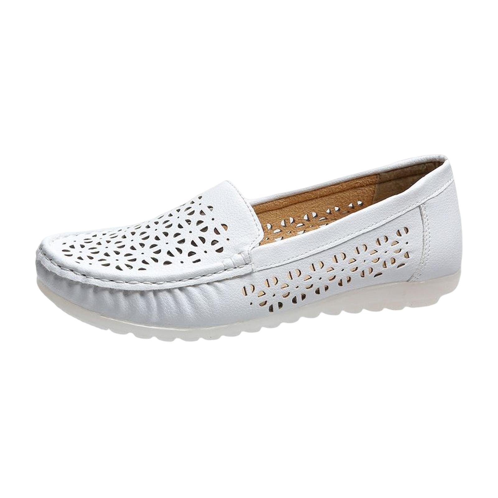 Women's Leather Casual Cut Out Loafers Flat Slip on Shoes