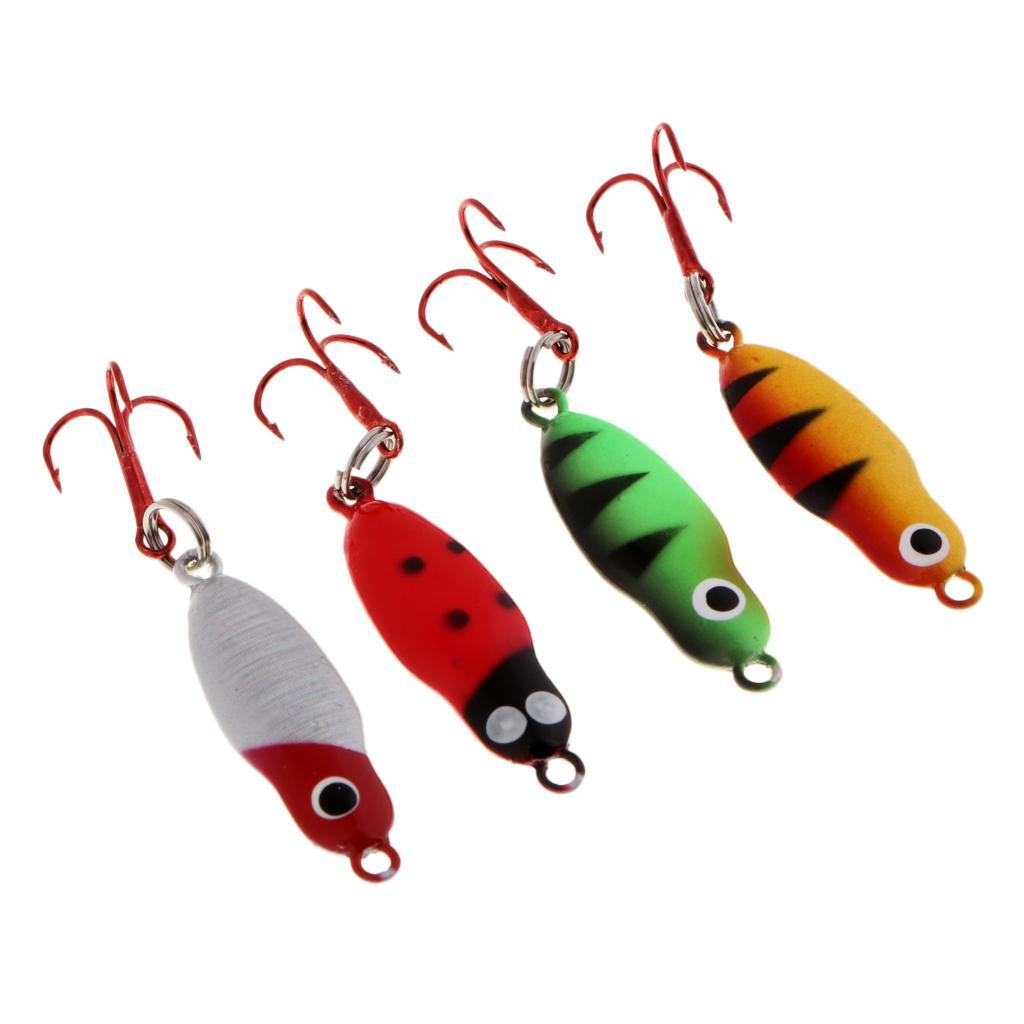 4PCS Ice Fishing Lures Metal Lead Fish Topwater Bass Crank Baits With Hooks