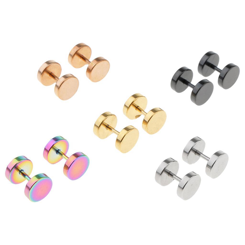 5 Pairs Stainless Steel Stud Earrings Set Ear Piercing Plugs Tunnel Punk 8mm