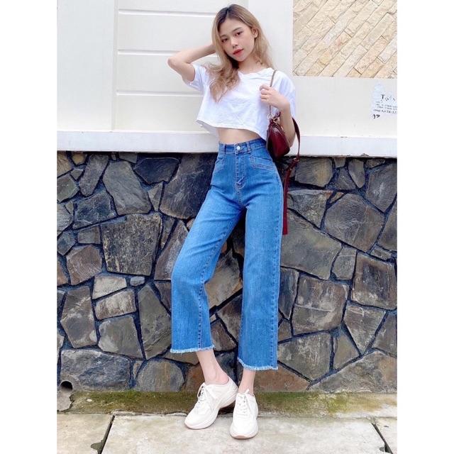 JEANS SUÔNG ỐNG ĐỨNG LƯNG SIÊU CAO SIÊU MỀM GIÃN- ảnh thật toàn bộ