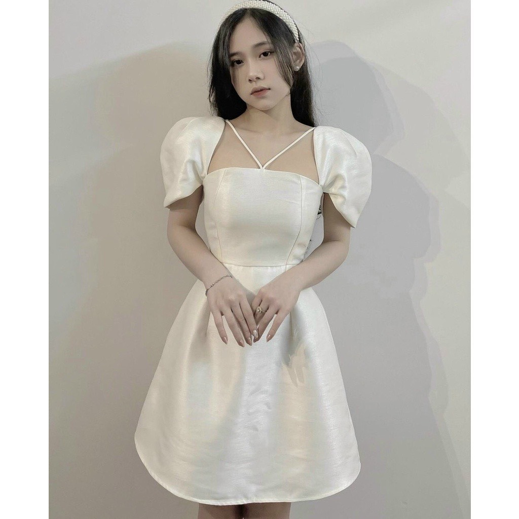 ĐẦM ĐI TIỆC TAY BỒNG DÂY YẾM CỔ VUÔNG SANG CHẢNH