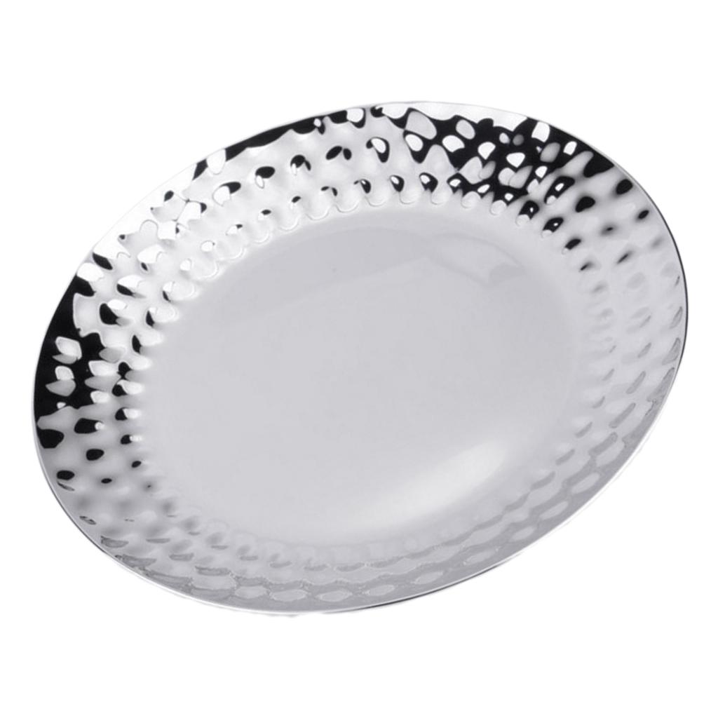 16cm Round Serving Platter Stainless Steel Dish Large Party Silver Food Tray