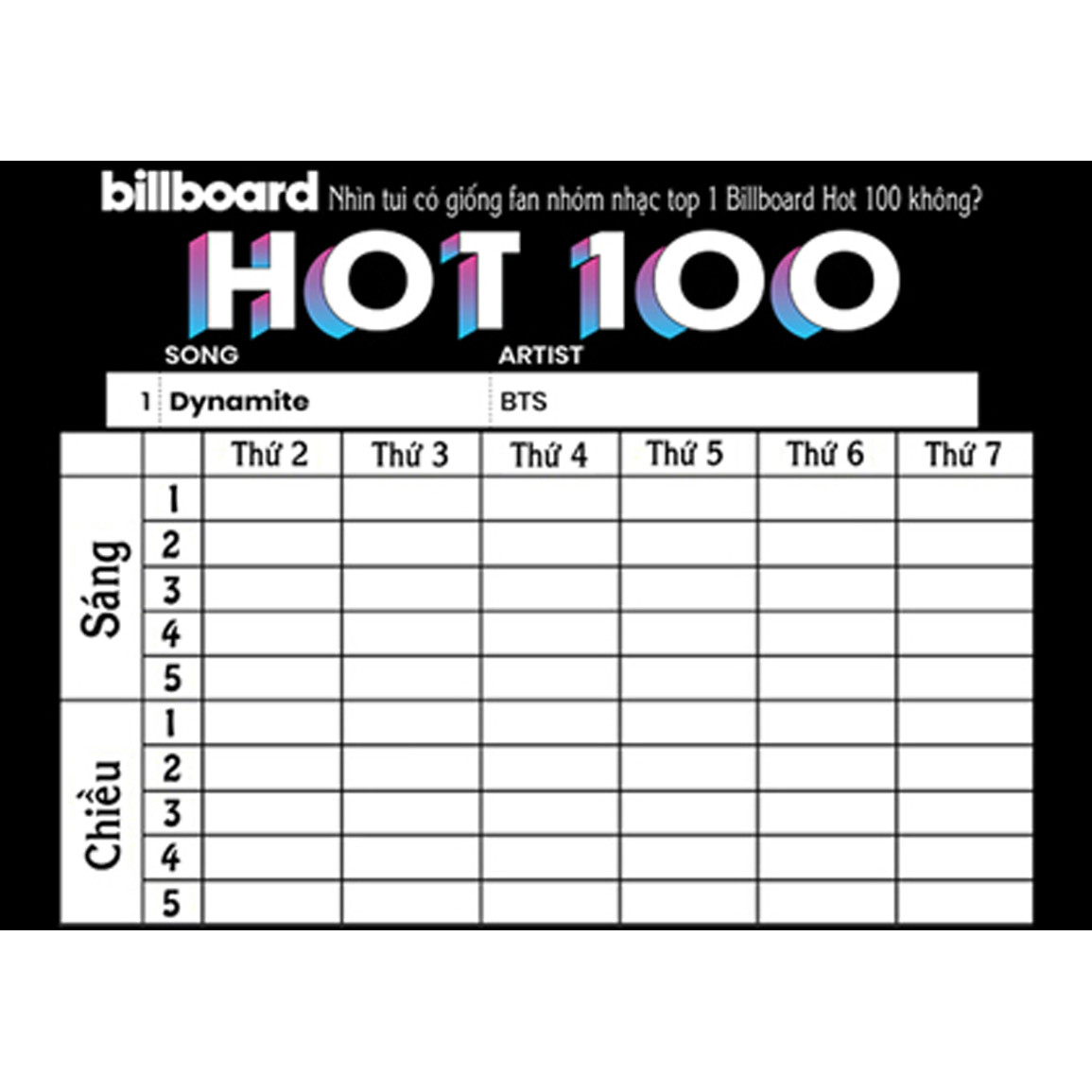 Set 3 thời khoá biểu BTS Billboard Hot 100