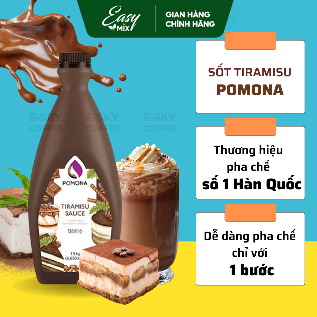 Sốt Tiramisu POMONA Tiramisu Sauce Nguyên Liệu Pha Chế Cà Phê Trà Sữa Hàn Quốc Chai 1.9kg