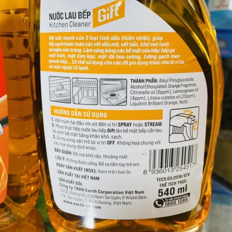 Nước Lau Bếp Gift 540ml Kitchen Cleaner Orange Power Thơm Mát