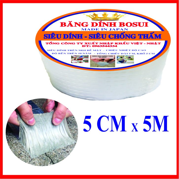 Băng keo chống thấm Bosui nhật bản siêu dính đa năng khổ 5cm x 5m