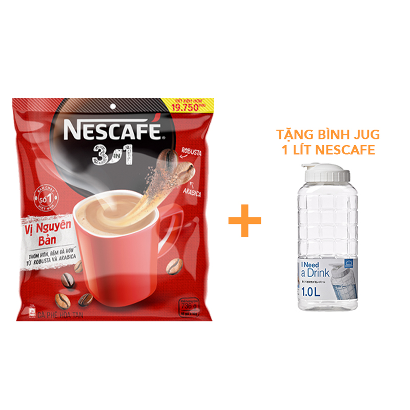 [Tặng Bộ 3 ly thủy tinh hoặc Bộ picnic hộp đựng và ly] NESCAFE 3IN1 Công thức cải tiến - VỊ NGUYÊN BẢN Bịch 46 gói