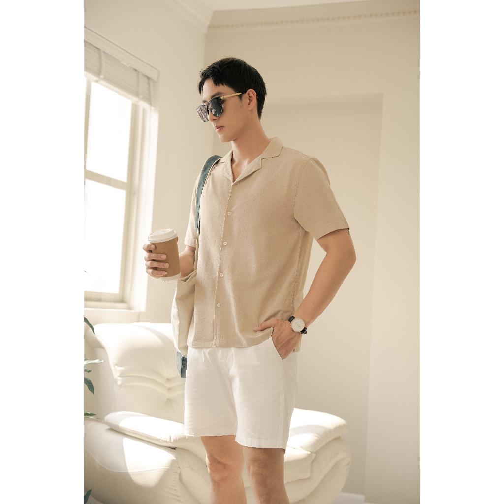 Áo Sơ Mi Nam Ngắn Tay Trơn BY COTTON Linen Coffee