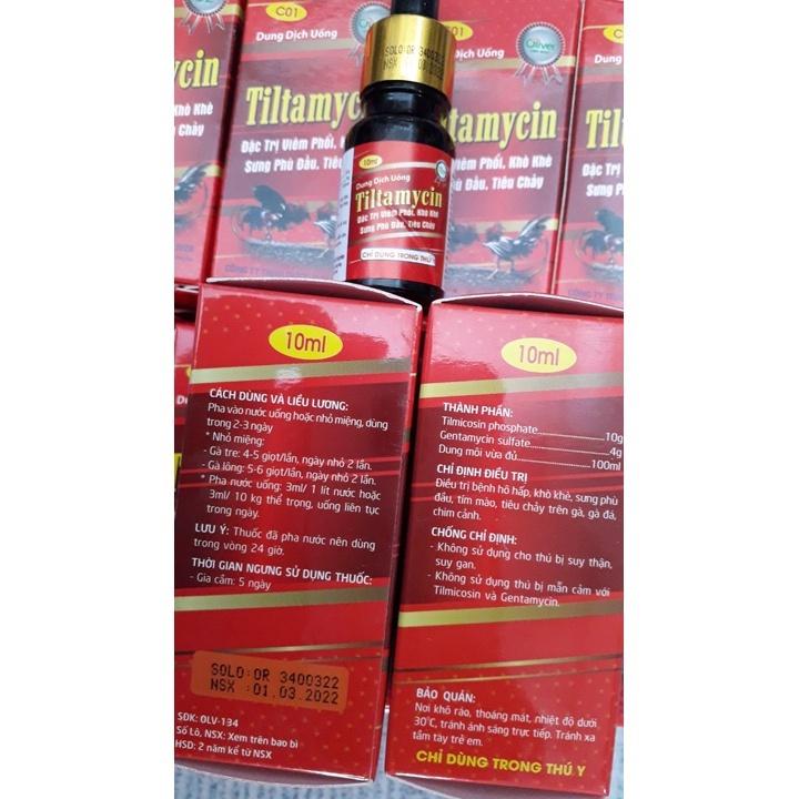 Tiltamycin 10ml. Viêm phổi, khò khè, sưng phù đầu, tiêu chảy, tím mào gà đá, chim cảnh