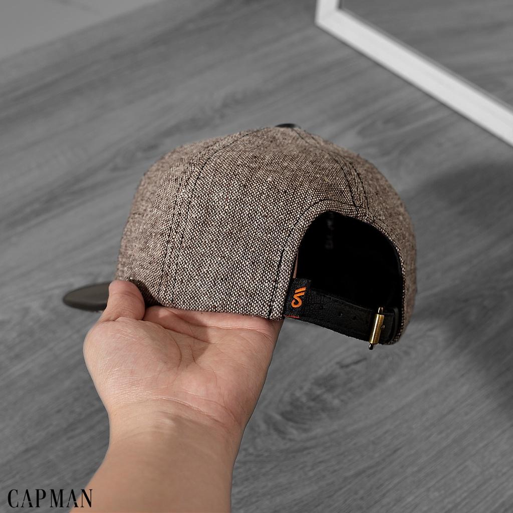 Mũ snapback hiphop CAPMAN màu xám nâu CM95 lưỡi da phong cách đường phố