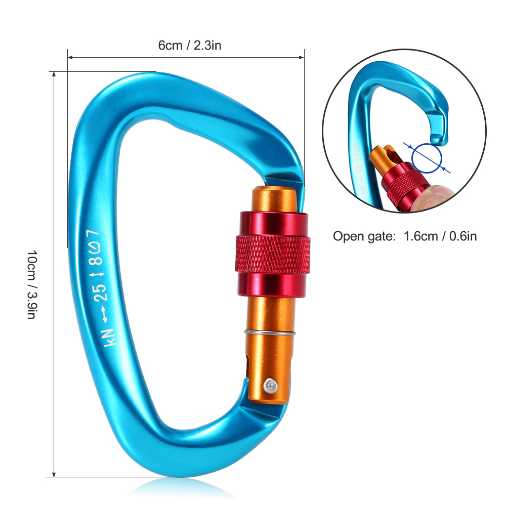 Móc khóa Carabiner chữ D 25KN đa năng, dã ngoại