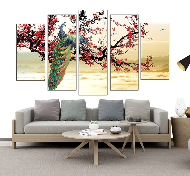 Bộ 5 tranh treo tường bằng chất liệu vải canvas, chống ẩm mốc, không bám bụi, khung trong gỗ thông chắc chắn, khung ngoài composite bền đẹp, tranh treo phòng khách kèm khung tranh trang trí, AT808