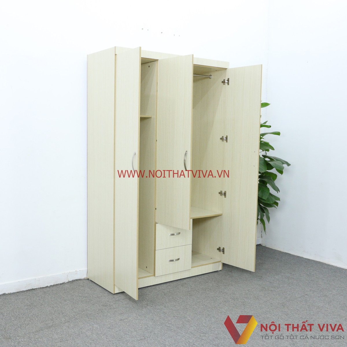 Tủ Áo Gỗ MDF 3 Cánh Melamine Màu Lim