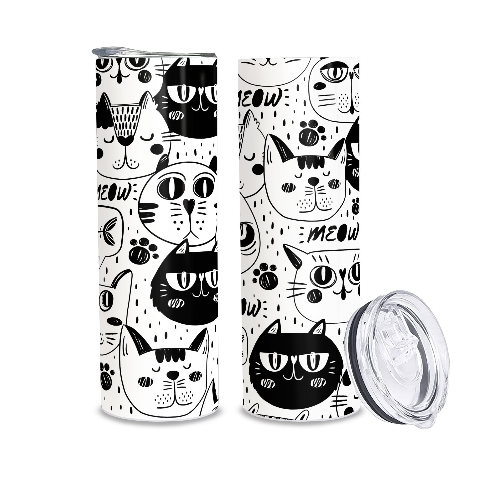 Bình giữ nhiệt cute in hình mèo - Cốc giữ nhiệt in hình mèo dễ thương - Bình nước giữ nhiệt 2 lớp thép không gỉ SUS 304 - 600ml