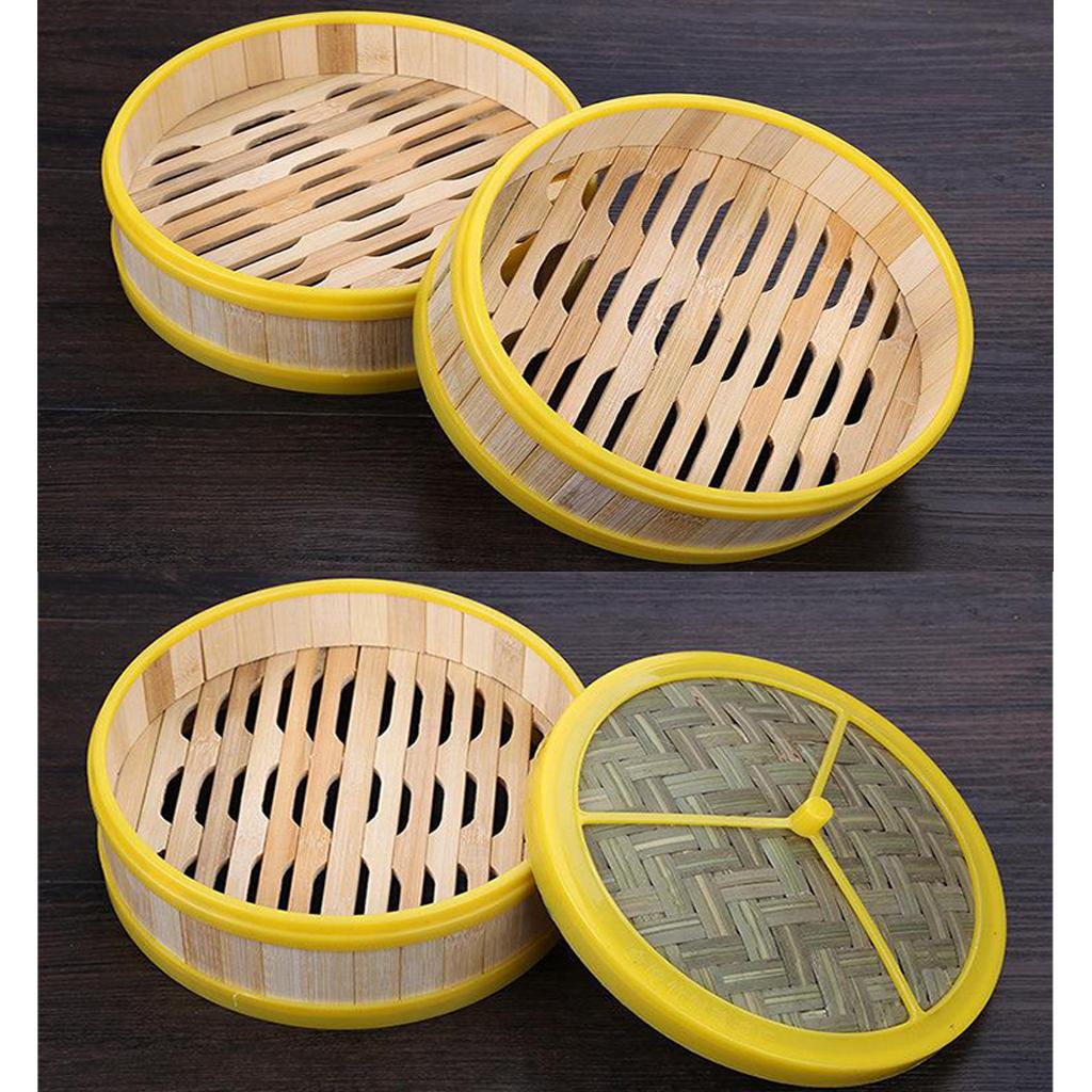 Plastic Edge Bamboo Dumplings Buns Steamer Basket Lid Mat