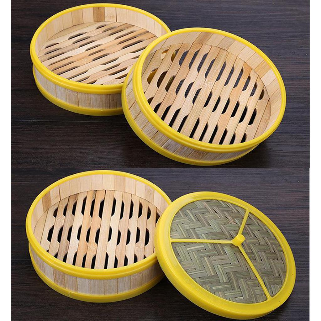 Natural Bamboo Steamer Basket For Cooking Dumpling Meat W/ Lid Home Kitchen