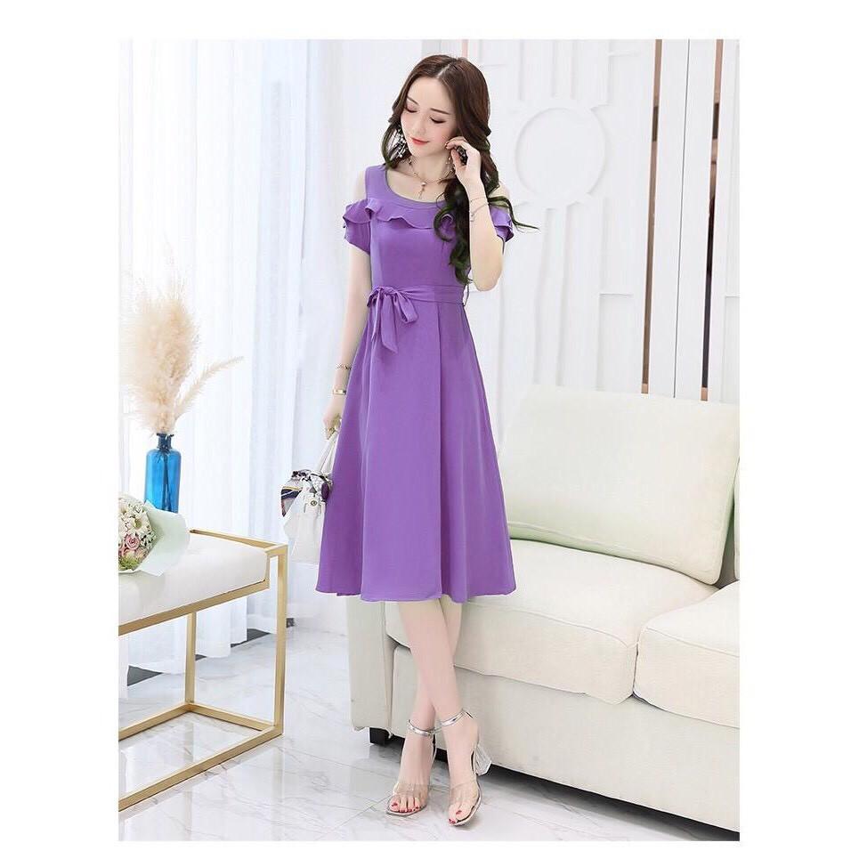Đầm xòe rớt vai nữ tính dịu dàng