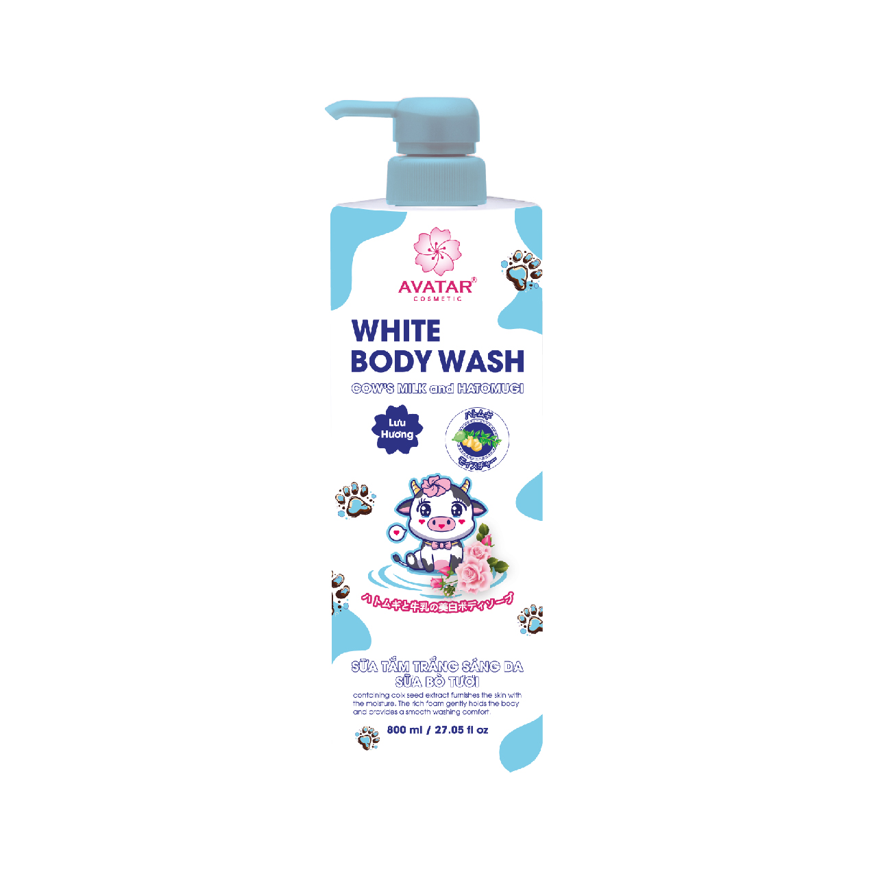 Sữa Tắm Trắng Sáng Da Sữa Bò Tươi Avatar White Body Wash 800ml