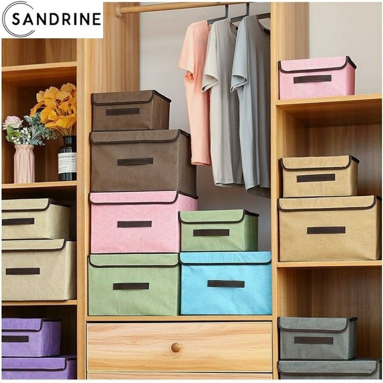 2 Hộp Đựng Đồ Sandrine Bằng Vải Lanh - Dùng Để Đựng Quần Áo, Đồ Đạc Tiện Dụng