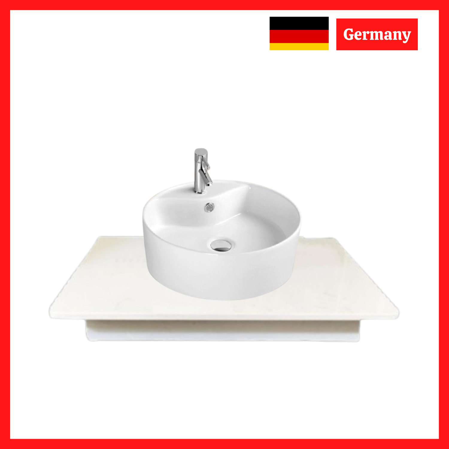 Chậu Lavabo Kèm Bàn Đá Đẹp, Sang Trọng, Tiết Kiệm Diện Tích Thương Hiệu Gdou Pro - 27 - 08 - 60T - Mặt Đá Vân Trắng - Chậu Tròn - Mặt Đá Dài 60