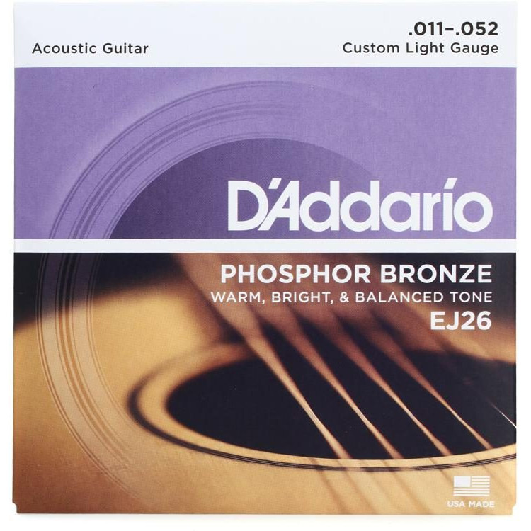 (Chính hãng USA) Dây đàn D'Addario EJ26 Phosphor Bronze Acoustic Guitar Strings, Custom Light, 11-52