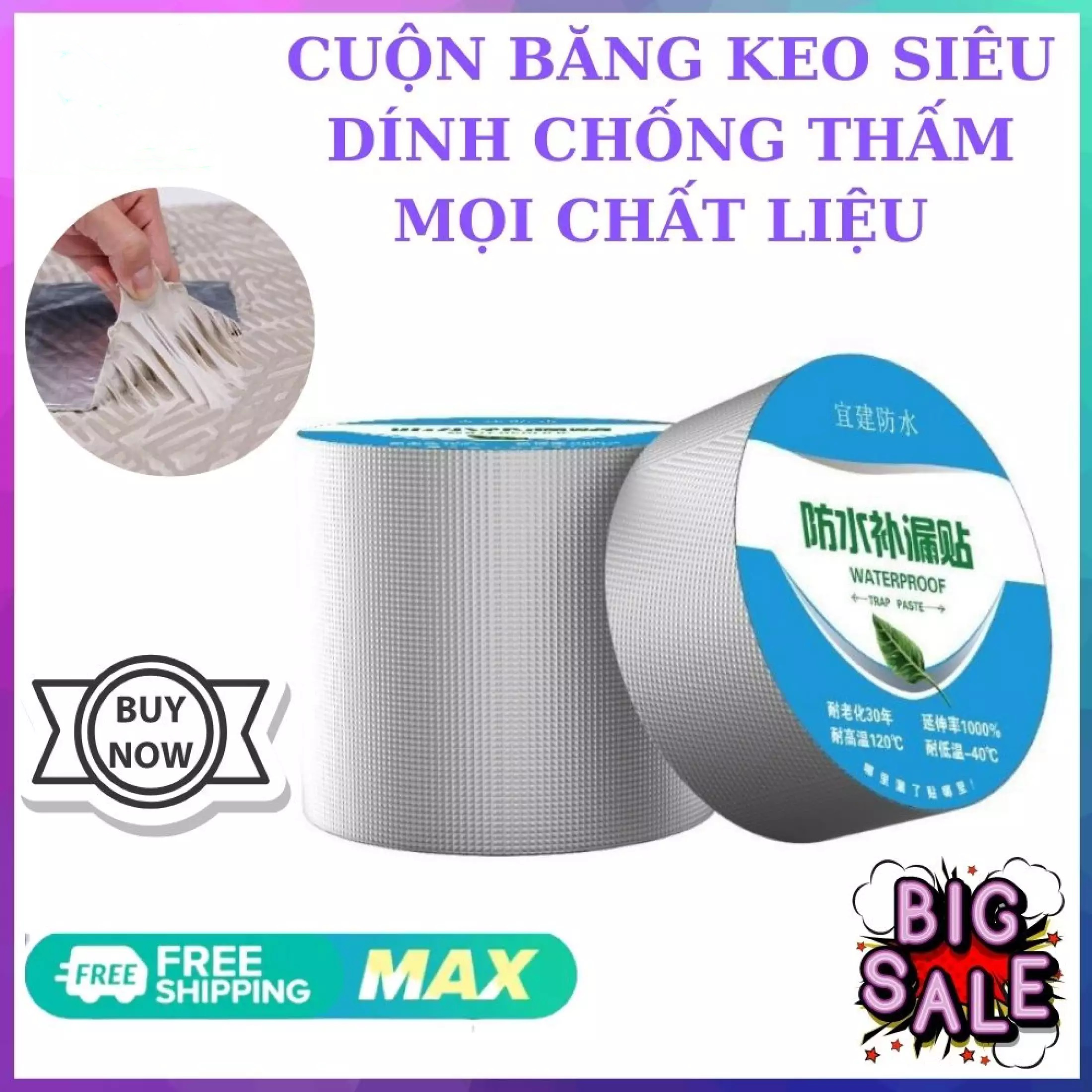 Băng Keo Siêu Dính Chống Thấm Chuyên Dụng Khổ 5 - 10cm, Chống Thấm, Chống Dột, Chịu Nhiệt Tiện Dụng
