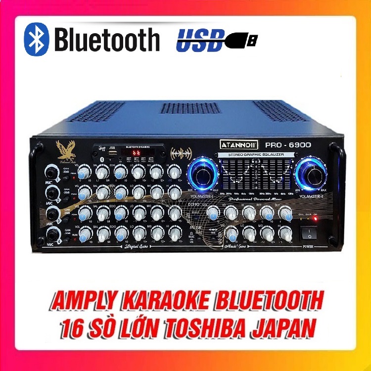 Amply Bluetooth Karaoke ATANNOII PRO 6900 - Ampli 16 sò lớn, 2 Quạt gió, tích hợp lọc xì - Hàng chính hãng