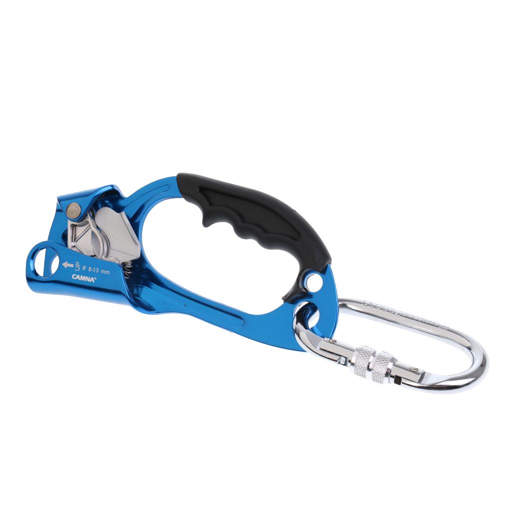 Rock Climbing Ascender for Right Hand with Auto Lock Carabiner (Blue)