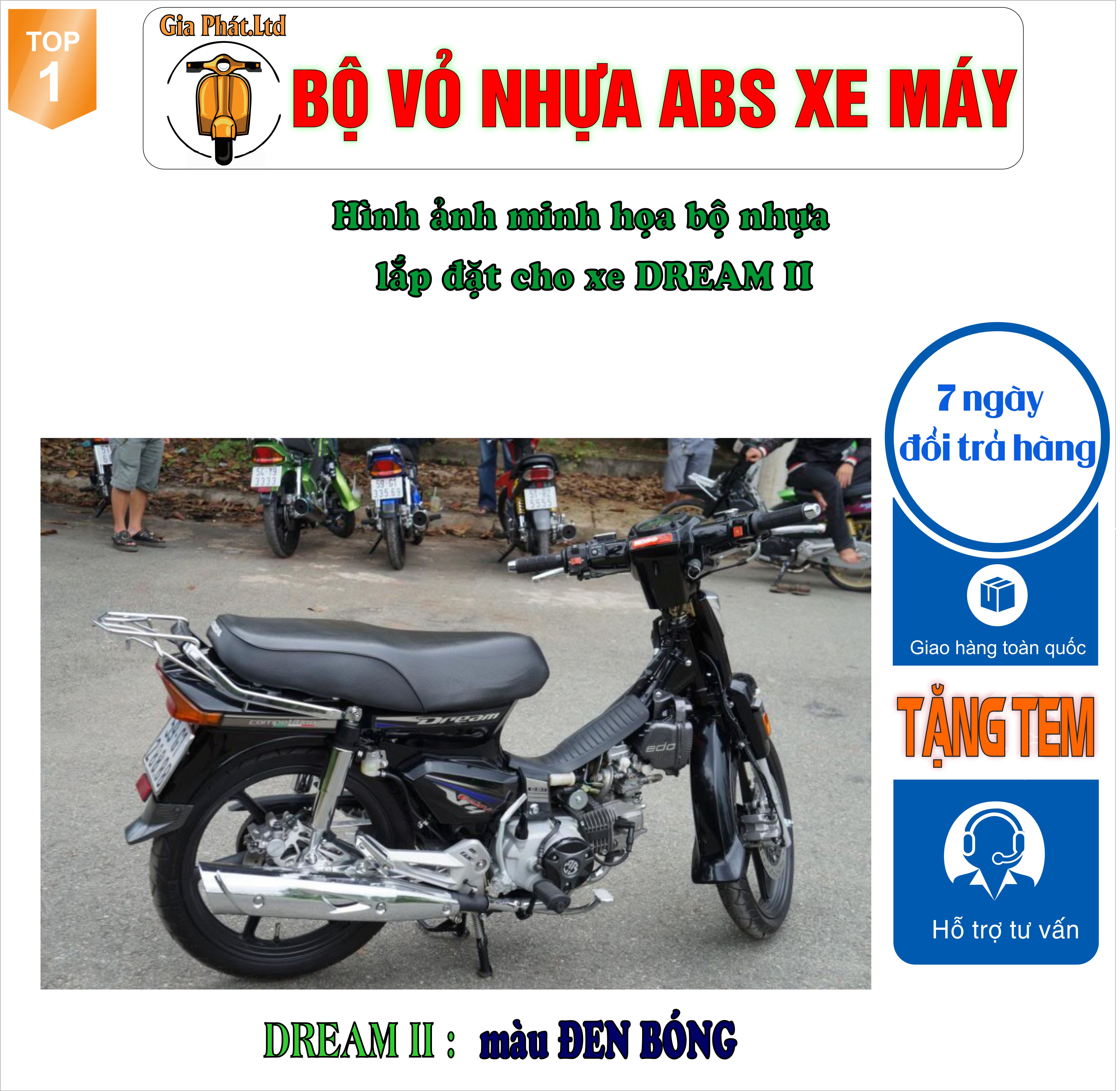 [Tặng Tem] Bộ nhựa dàn áo xe Dream II - Dream Việt - Thái - Tàu - màu ĐEN BÓNG