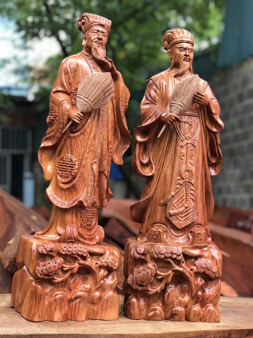 Tượng khổng minh Bằng gỗ hương đá kt cao 60×15×16cm