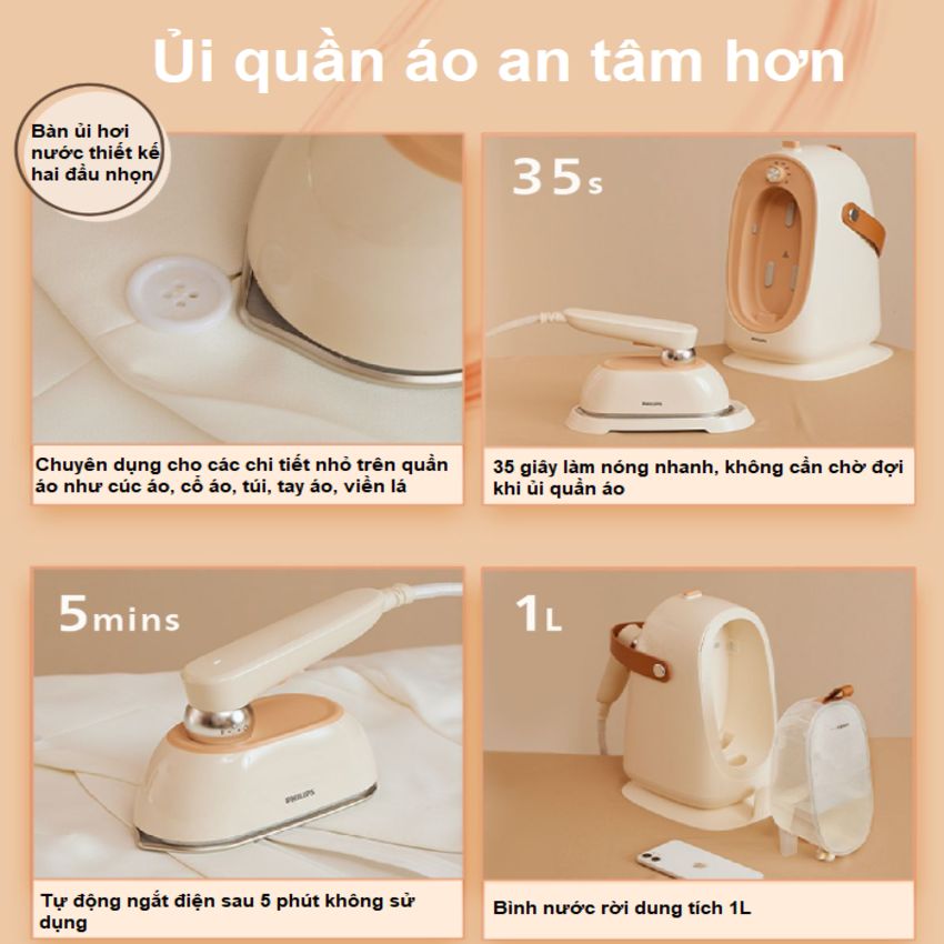 Bàn là, ủi hơi nước cầm tay công suất lớn 1800W thương hiệu Philips STE0850/50 - Hàng chính hãng (Bảo Hành 24 Tháng)