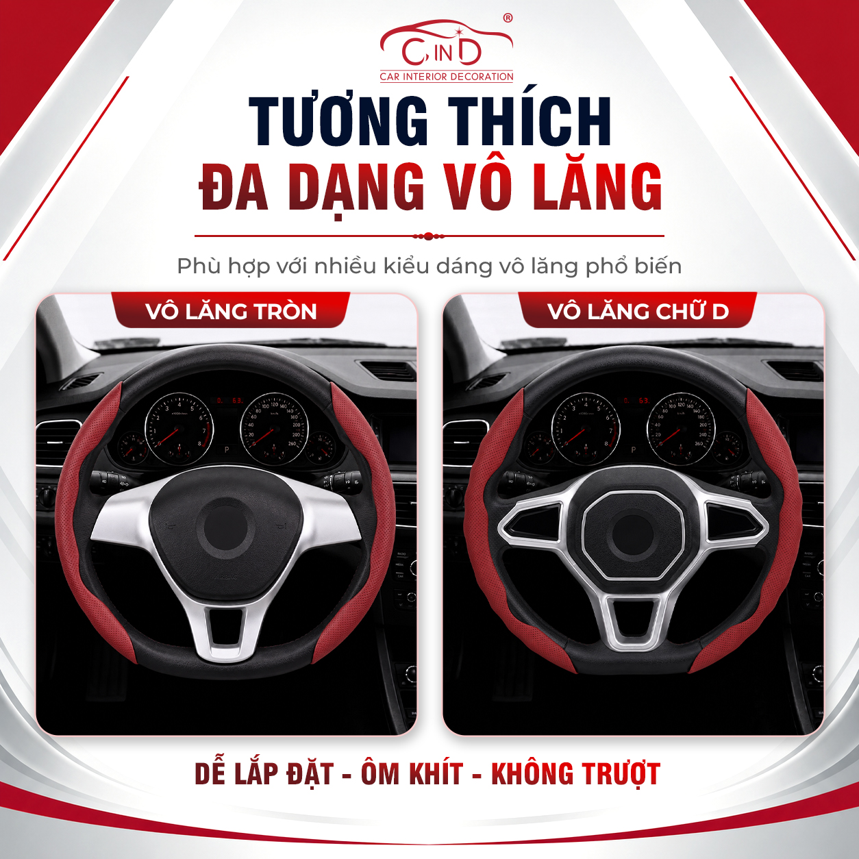 Ốp Bọc Vô Lăng CIND Da Nappa Cao Cấp Mỏng Nhẹ Chống Trượt Phù Hợp Nhiều Dòng Xe