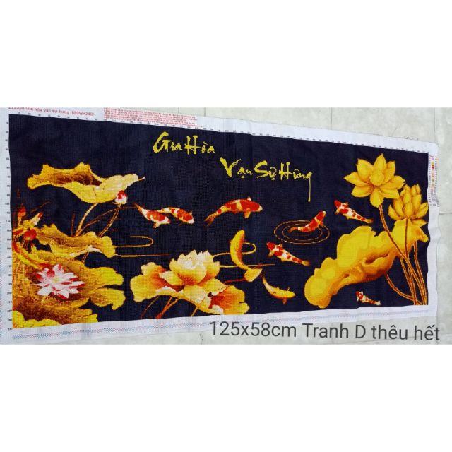 Tranh thêu thành phẩm cá chép hoa sen gia Hòa vạn sự Hưng