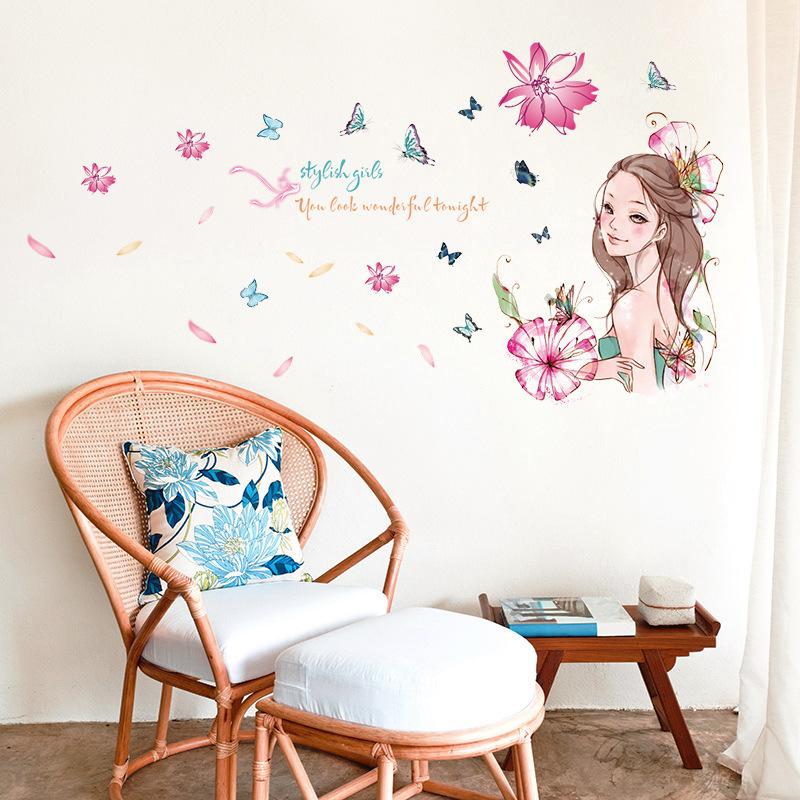 DECAL DÁN TƯỜNG CÔ GÁI HOA - HP1039