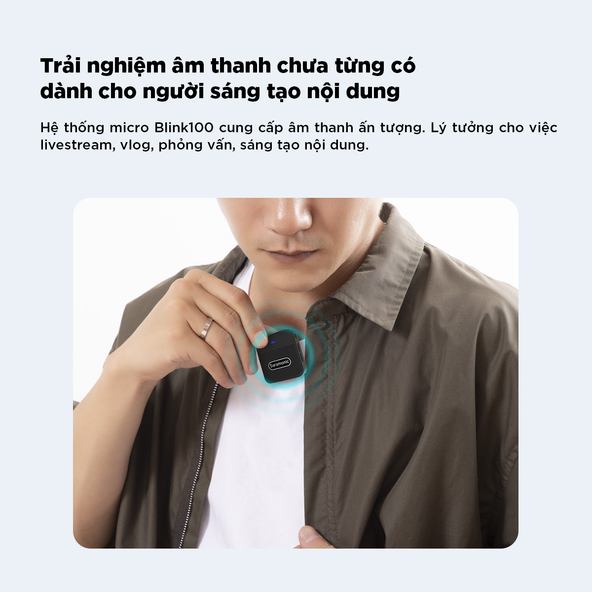 Micro Thu Âm Không Dây Saramonic Blink100 - Dành Cho Máy Ảnh, DSLR Điện Thoại, Laptop - Khử ồn Thông Minh - Hàng Chính Hãng