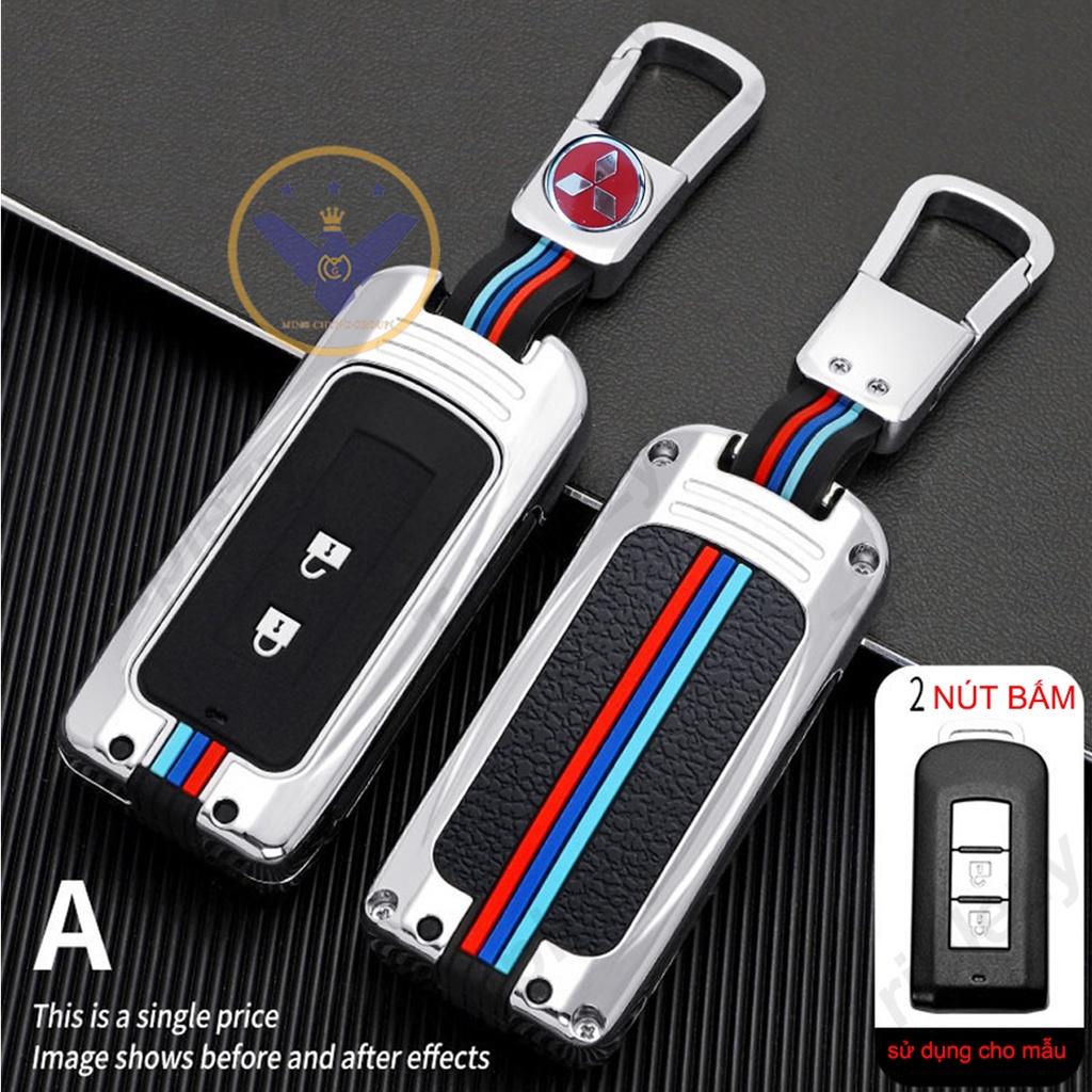 Ốp chìa khóa titan cao cấp xe Mitsubishi Xpander, Attrage, Mirage, Outlander 2 nút bấm - kèm móc khóa