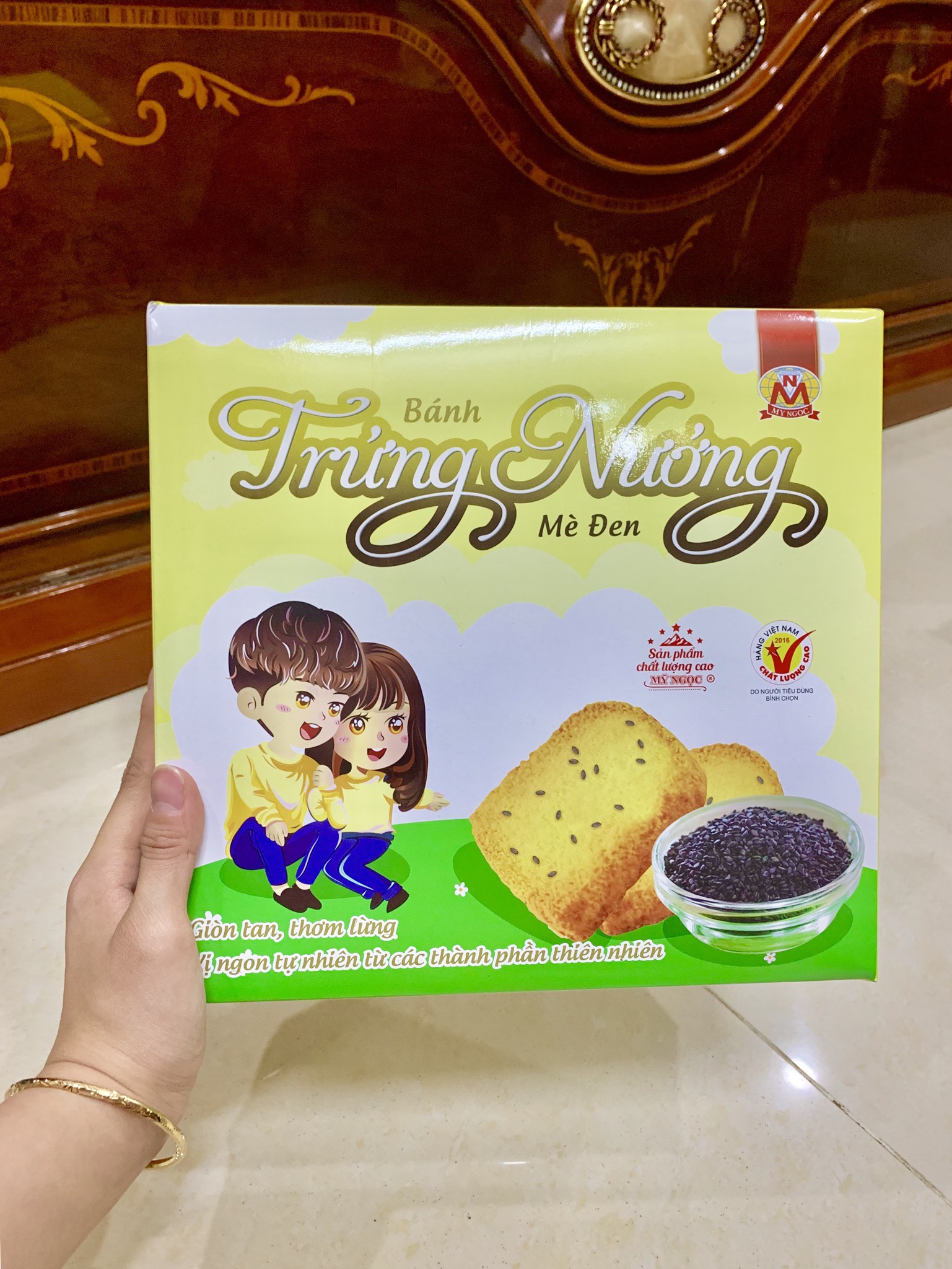 240g Bánh trứng nướng NGUYÊN HẠT MÈ ĐEN giòn tan MỸ NGỌC