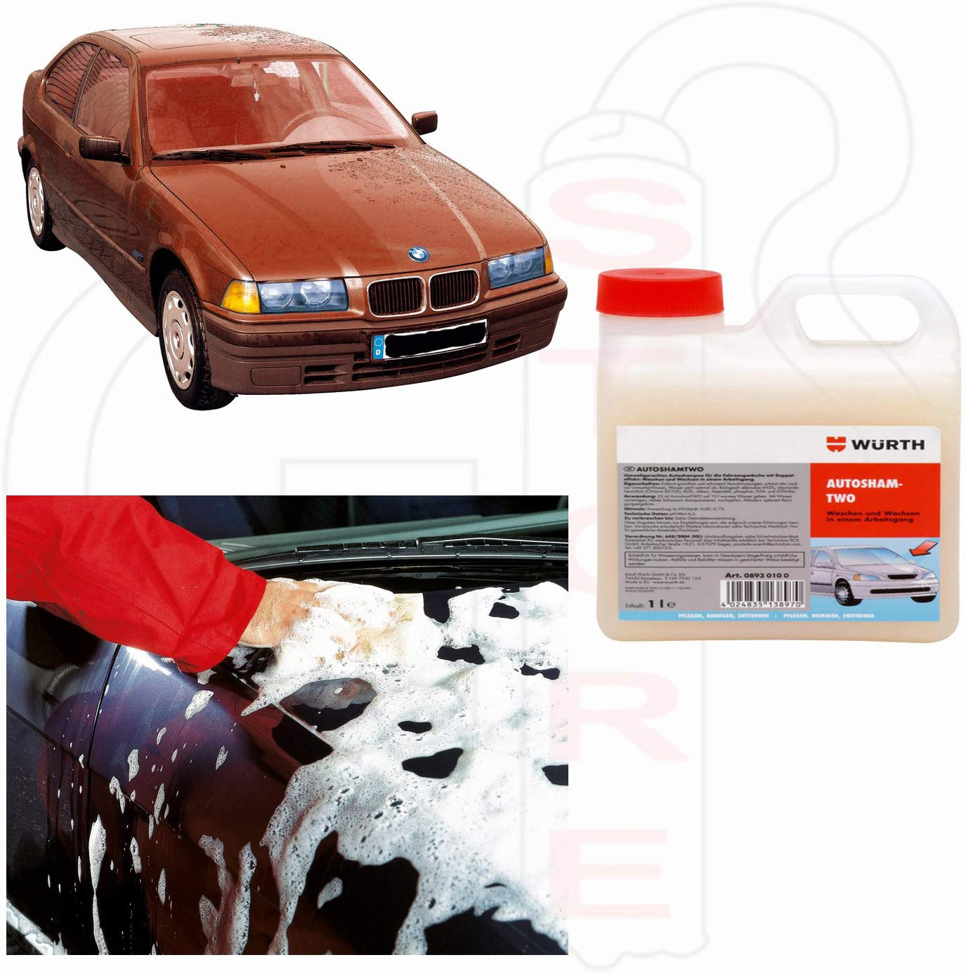Nước rửa xe Wurth Autosham-Two 0893 0100 Wash and wax all in one go 1000ml
