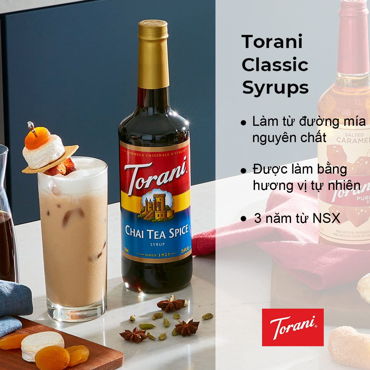 Siro Pha Chế Vị Trà Chai Torani Classic Chai Tea Spice Syrub 750ml Mỹ - Hàng Chính Hãng