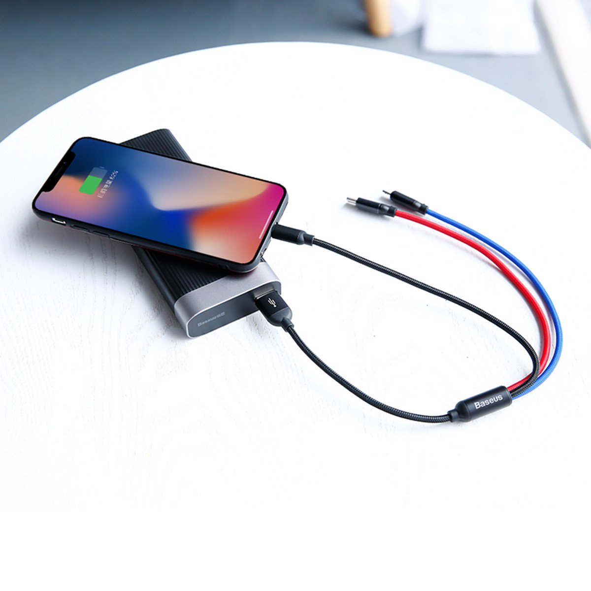 Cáp sạc và truyền dữ liệu tốc độ cao Baseus Three Primary Colors tích hợp 3 đầu kết nối Type C, Android và Lightning ( USB Type A to USB Type C/ Micro USB/ Lightning Fast Charging Cable) - Hàng Chính Hãng